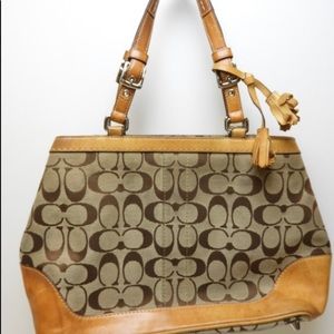 COACH SIGNATURE HANDBAG LEATHER TRIM